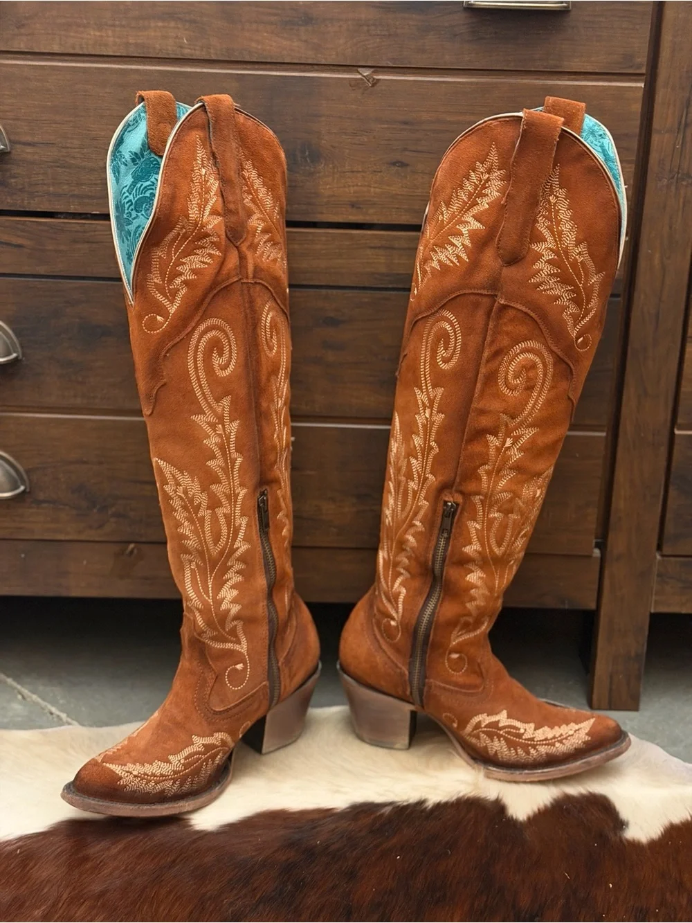 Corral Embroidered Knee High Brown Suede